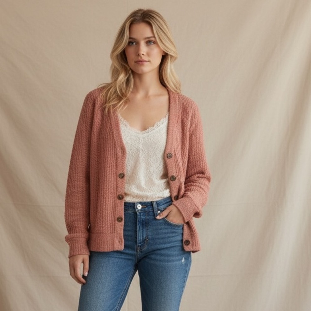 Vince Camuto persimmon peach cardigan Comfortable Cotton Loungewear cottagecore - Picture 1 of 11